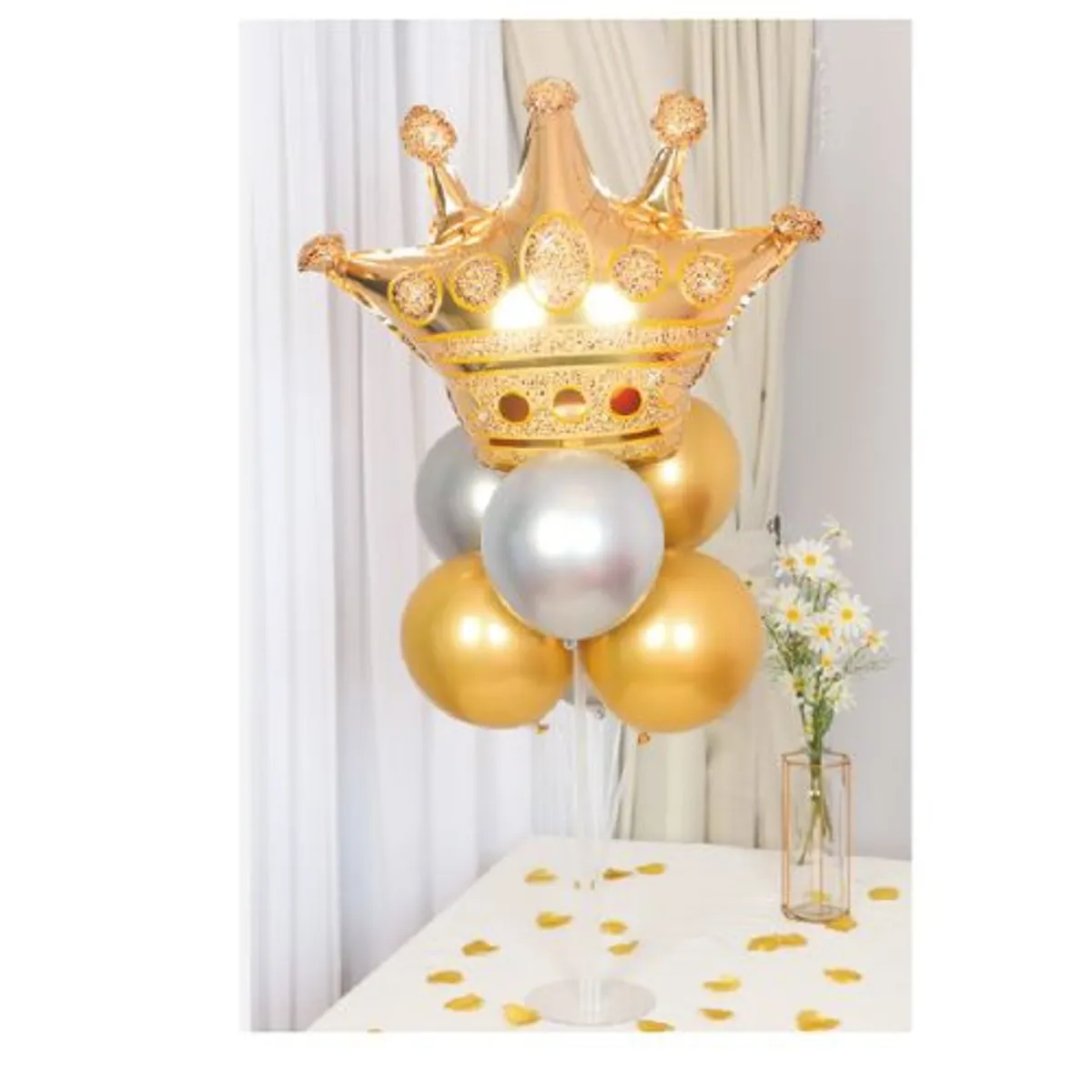 GENERICO - Globos Latex 7 Diseño Redondo Corona Dorado Plateado