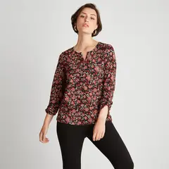 CURVI - Polera Manga Roll Up Y Botones En Escote Terracota