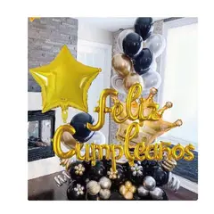 GENERICO - Pack Globos Muchos Diseños Color Dorado Negro Latex