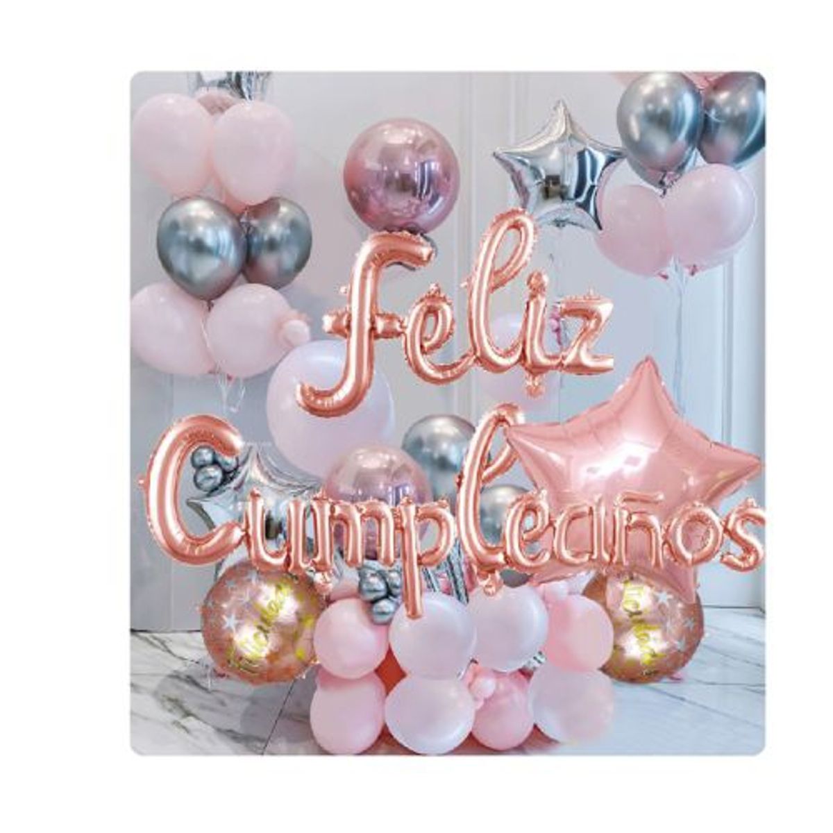 GENERICO - Pack Globos Muchos Diseños Color Oro Rosa Latex