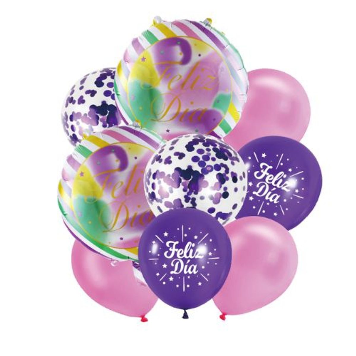 GENERICO - Globo Latex Diseños Redondo Morado Rosa Feliz Dia