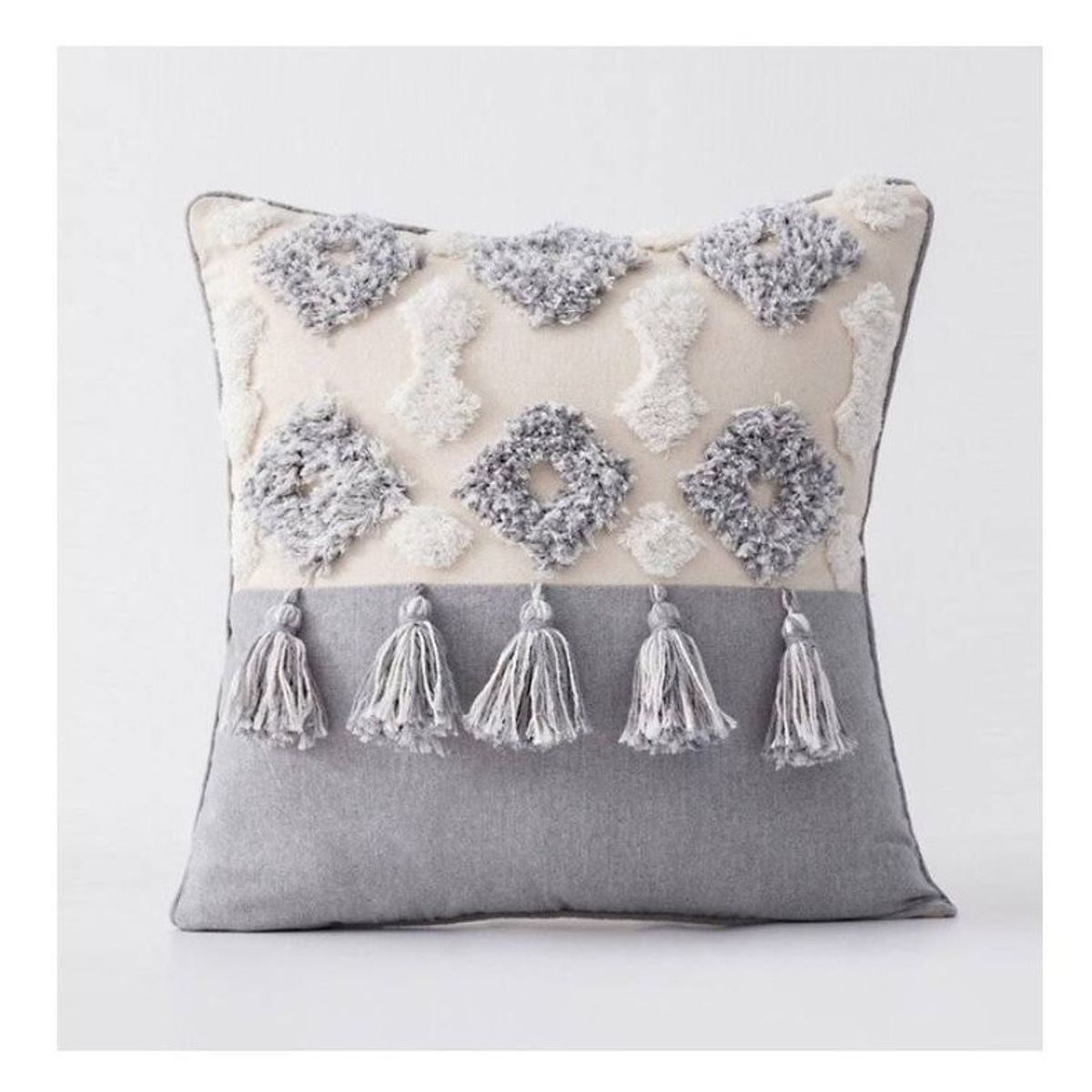 COMPRAPO - Cojín con Relleno Estilo Boho Gris Crudo 45x45 cm con Borlas