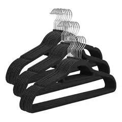 GENERICO - Pack 15 Ganchos De Gamuza Anti-arrugas Antideslizante Perchero Negro