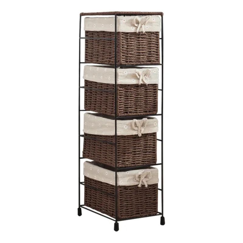 GENERICO - MUEBLE GABINETE 4 CANASTOS  RATAN EN BASE METAL COLOR CAFE OSCURO