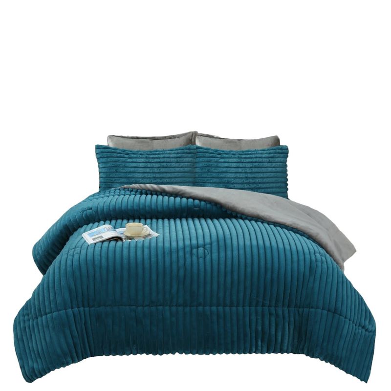ANGELES DEL HOGAR - COBERTOR PLUSH CON CHIPORRO TEXTURA RAYA 2 PLAZAS AZUL