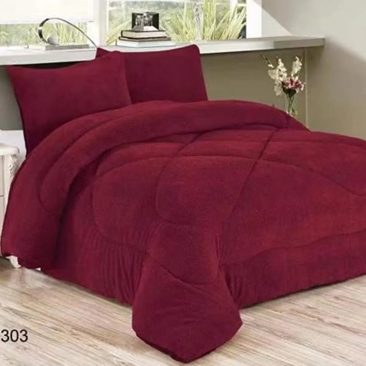 GENERICO - Cobertor de invierno Plush con Chiporro 2 Plazas - Vino - Burdeo