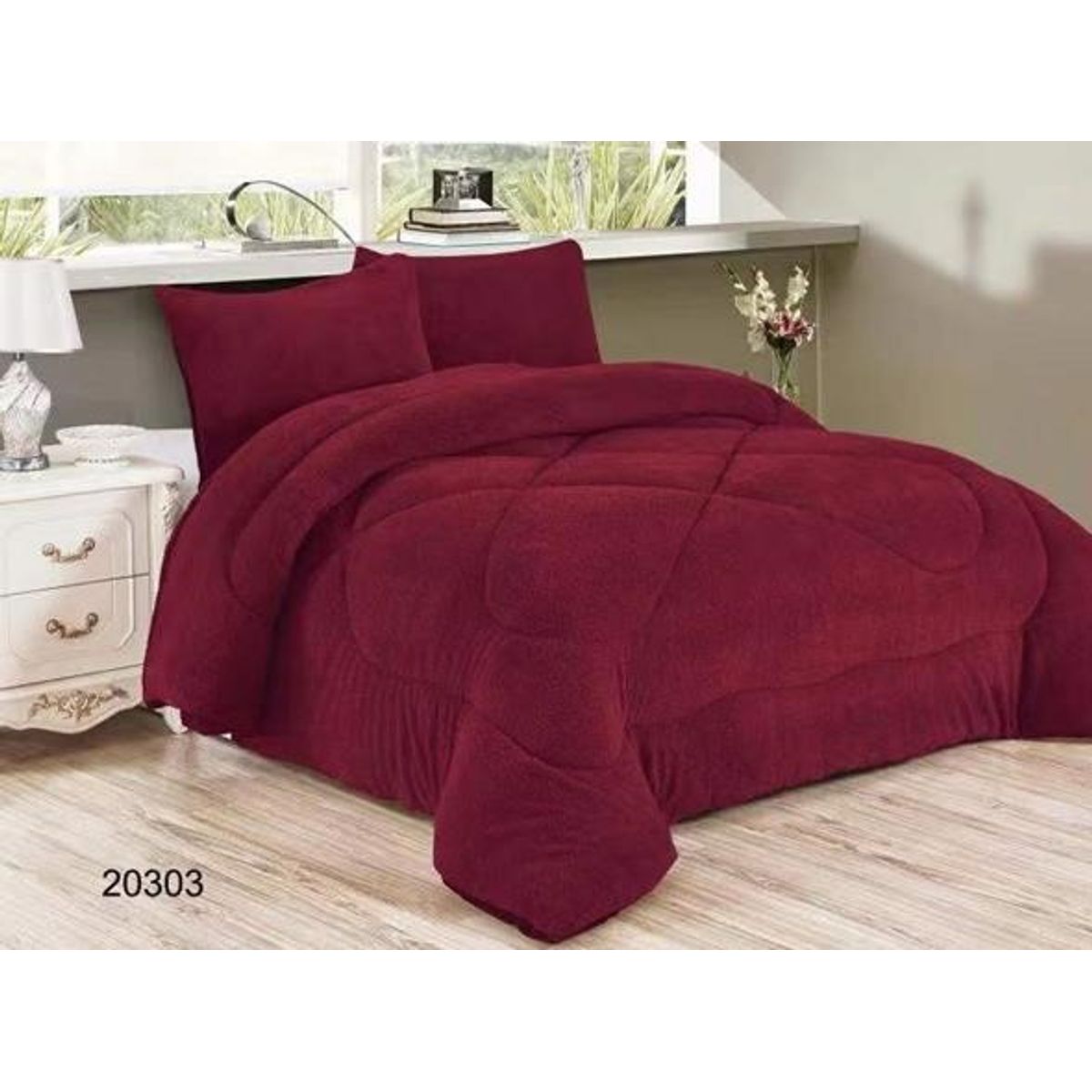 GENERICO - Cobertor de invierno Plush con Chiporro 2 Plazas - Vino - Burdeo