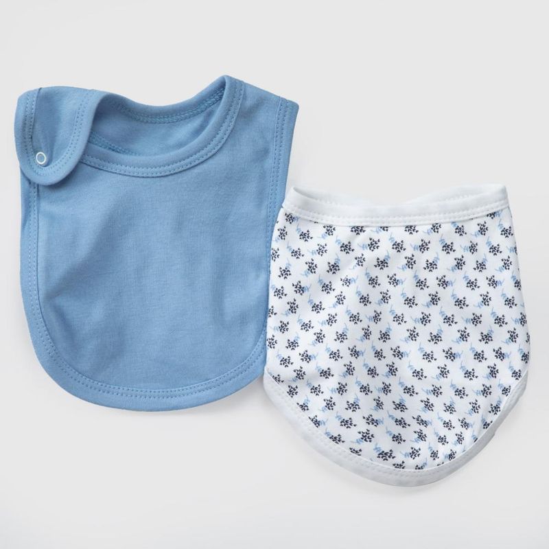 COYOTE KIDS - Pack baberos blanco celeste hojas algodón peruano - Celeste