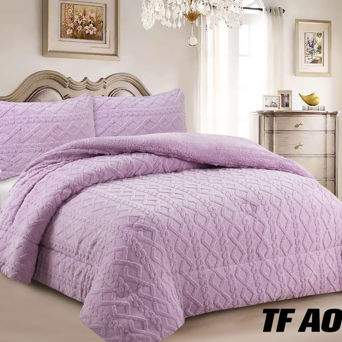 ANGELES DEL HOGAR - COBERTOR INVIERNO TEXTURIZADO CON CHIPORRO 2 PLAZAS MORADO