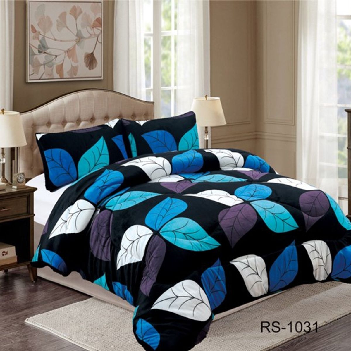 GENERICO - Cobertor de invierno Plush con Chiporro 2 Plazas - Diseño Hojas