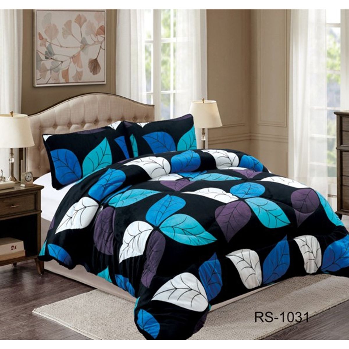 GENERICO - Cobertor de invierno Plush con Chiporro 2 Plazas - Diseño Hojas