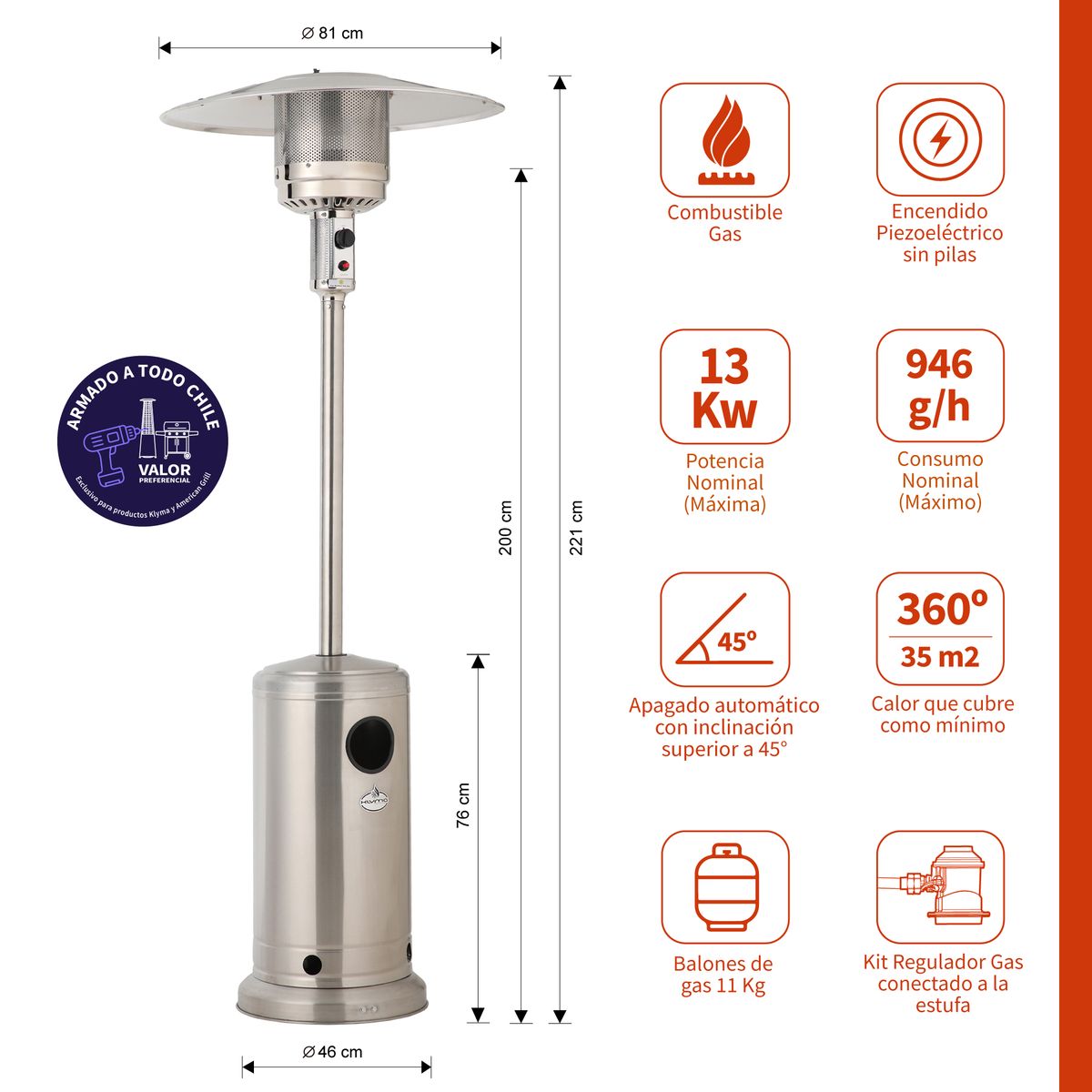 KLYMA - Estufa a Gas Exterior Terraza SETAX Inox