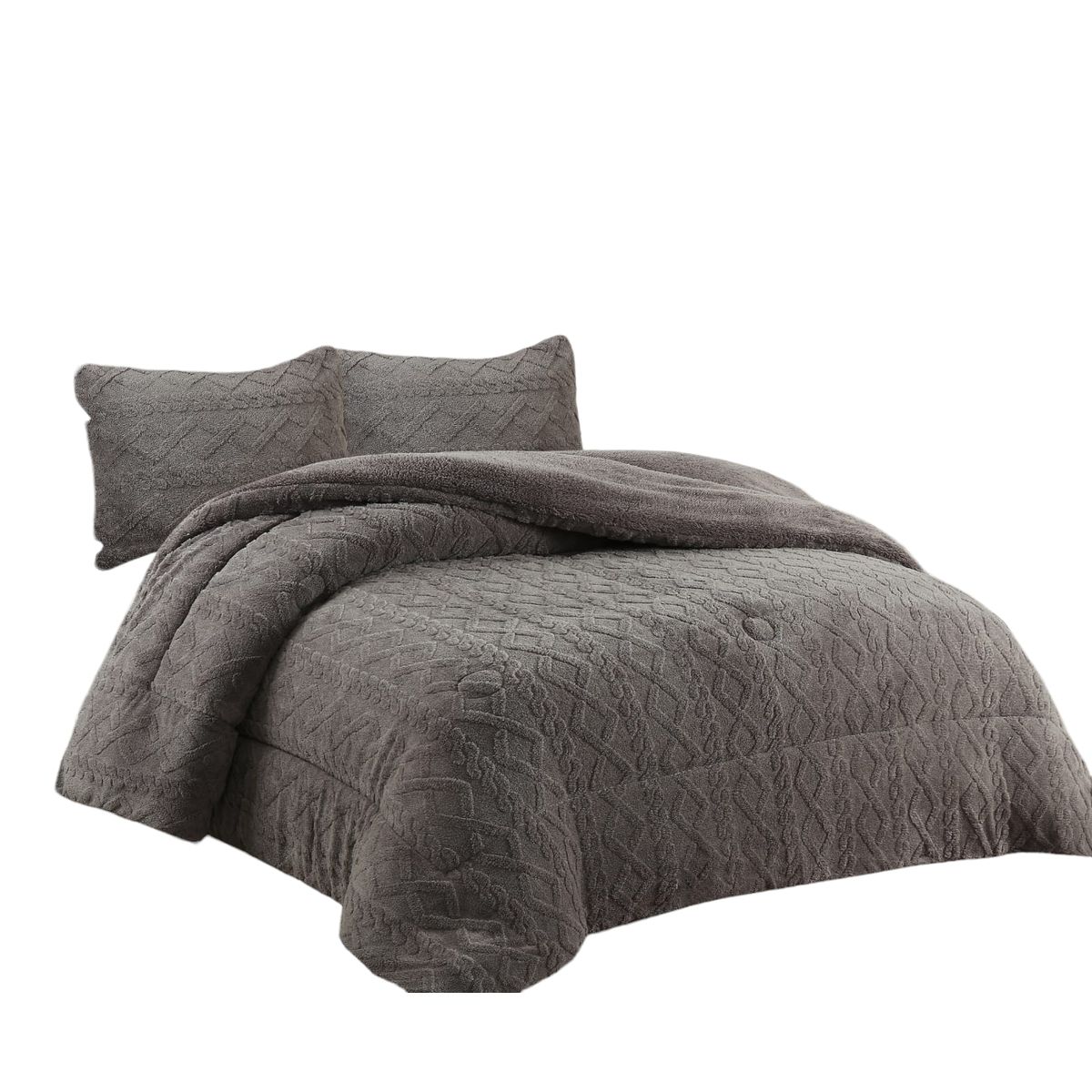 ANGELES DEL HOGAR - COBERTOR INVIERNO TEXTURIZADO CON CHIPORRO 2 PLAZAS PLOMO