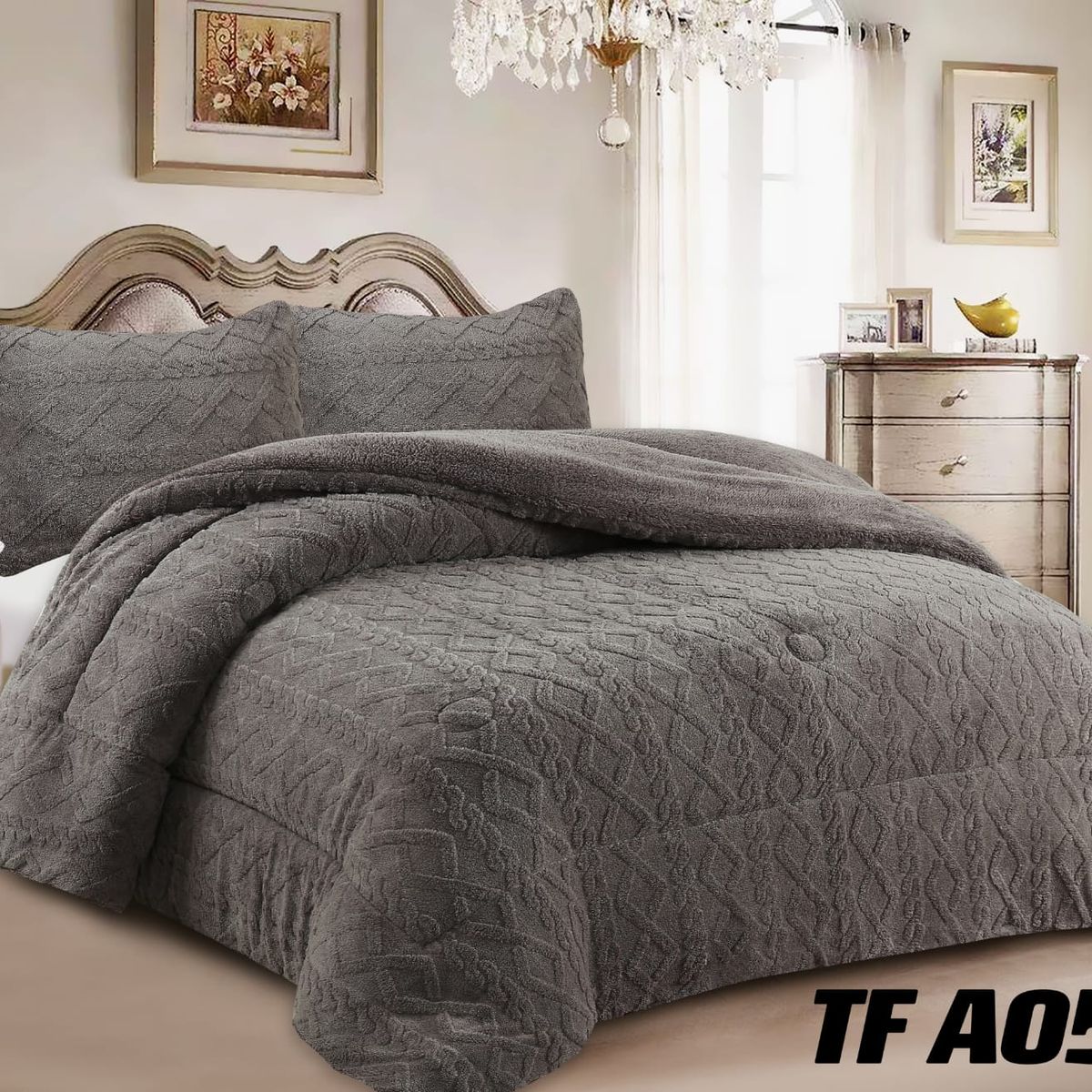 ANGELES DEL HOGAR - COBERTOR INVIERNO TEXTURIZADO CON CHIPORRO 2 PLAZAS PLOMO