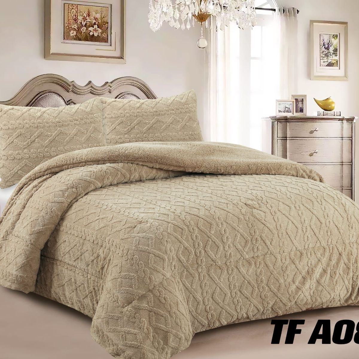 ANGELES DEL HOGAR - COBERTOR INVIERNO TEXTURIZADO CON CHIPORRO 2 PLAZAS BEIGE