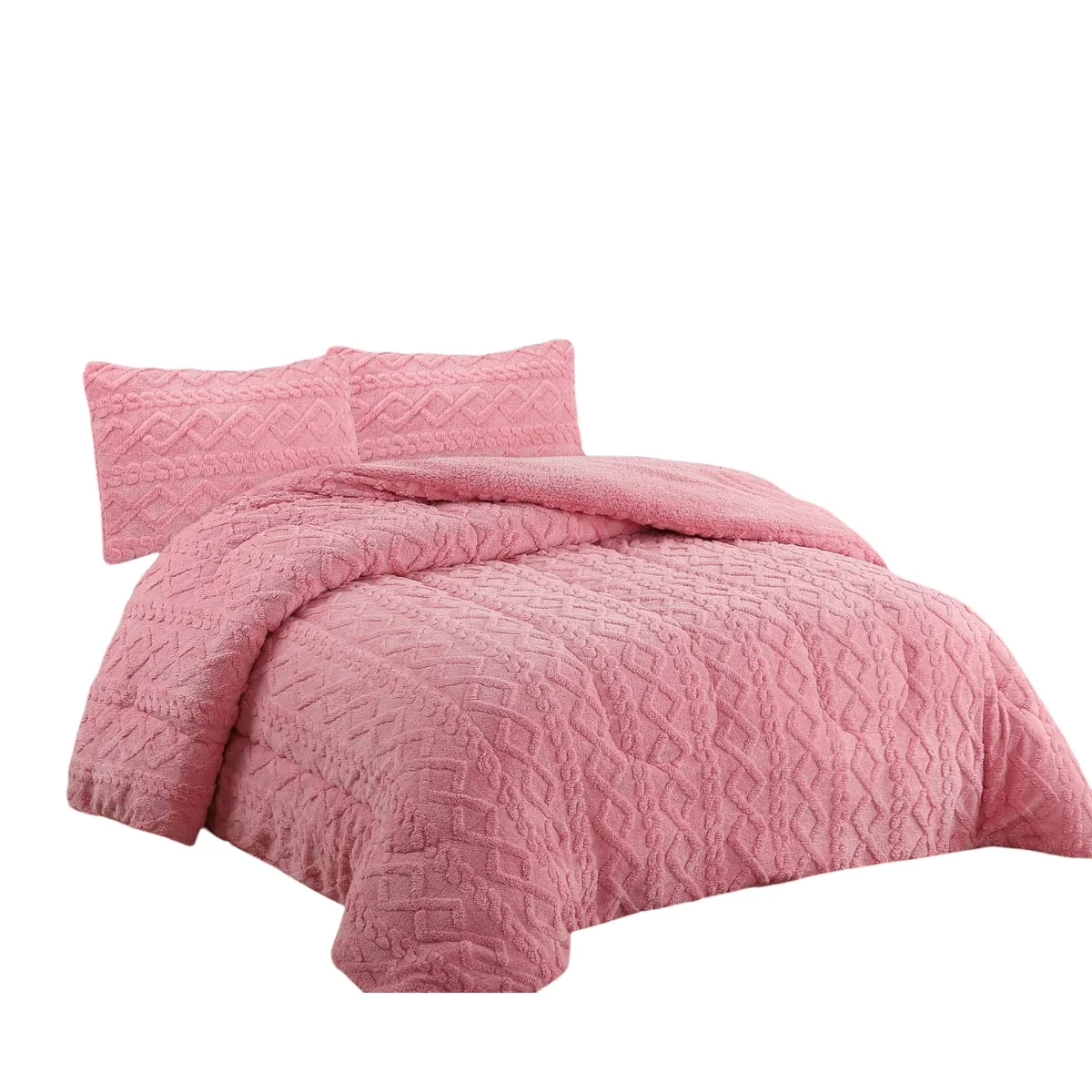 ANGELES DEL HOGAR - COBERTOR INVIERNO TEXTURIZADO CON CHIPORRO 2 PLAZAS ROSA