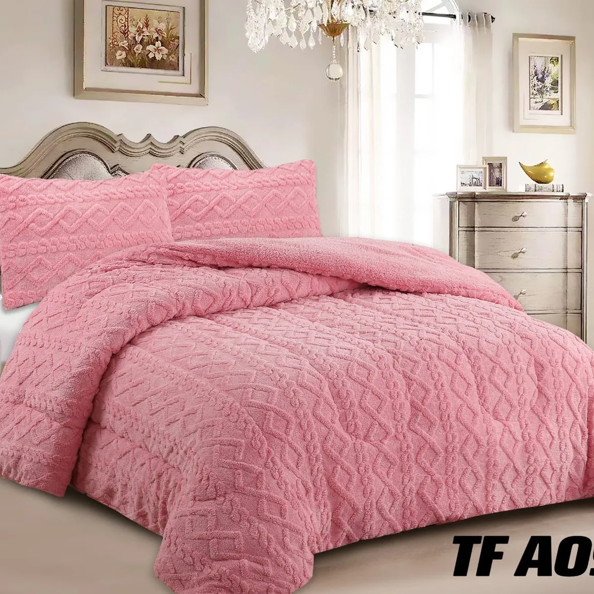 ANGELES DEL HOGAR - COBERTOR INVIERNO TEXTURIZADO CON CHIPORRO 2 PLAZAS ROSA