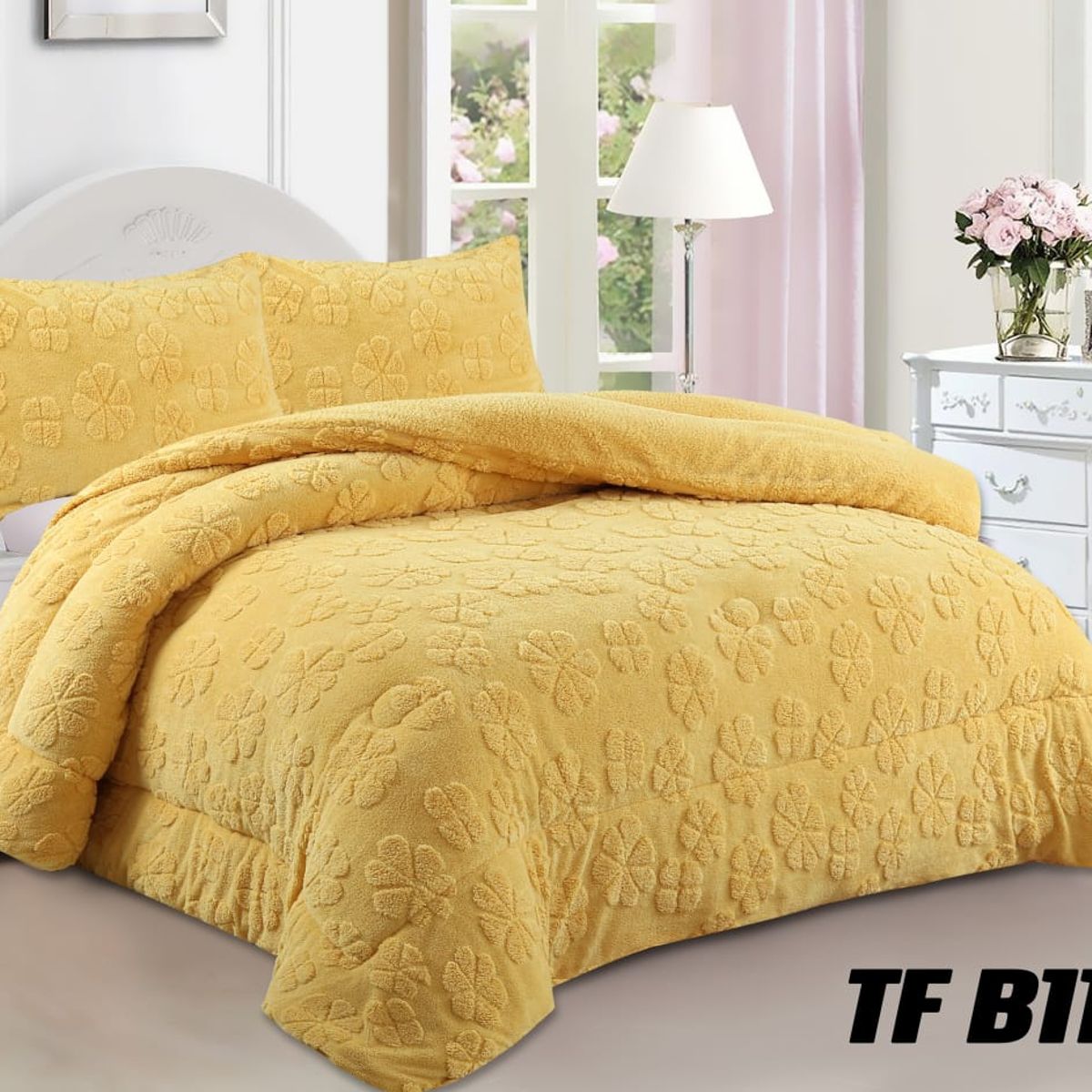 ANGELES DEL HOGAR - COBERTOR TEXTURIZADO CON CHIPORRO CAMA 2 PLAZAS AMARILLO