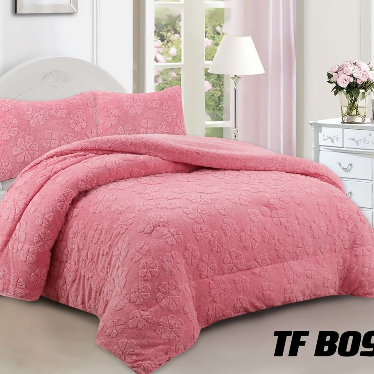 ANGELES DEL HOGAR - COBERTOR TEXTURIZADO CON CHIPORRO CAMA 2 PLAZAS ROSA