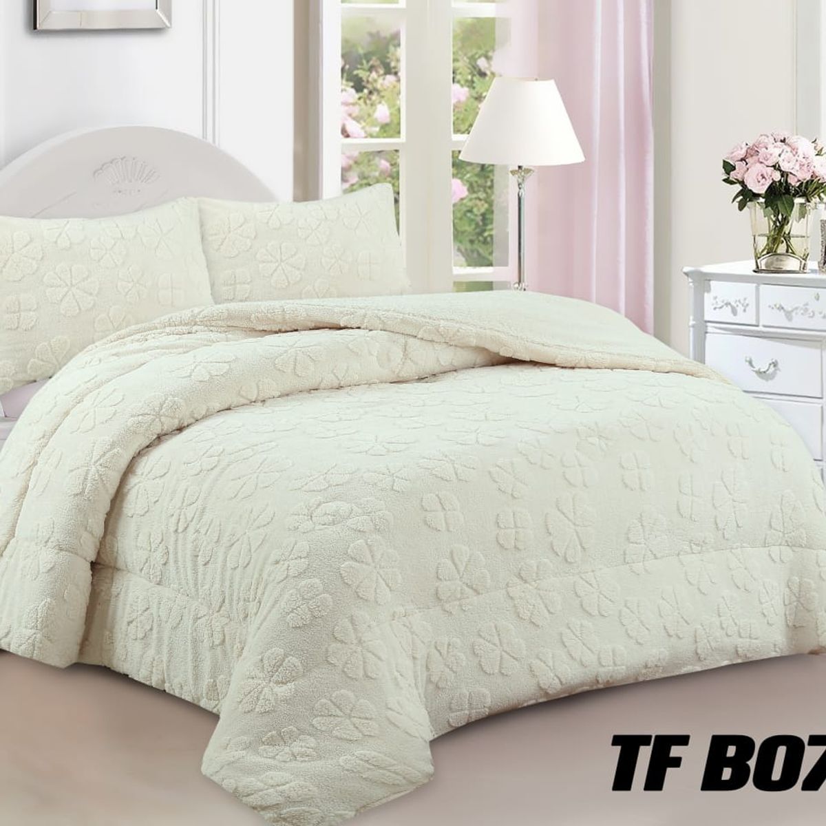 ANGELES DEL HOGAR - COBERTOR TEXTURIZADO CON CHIPORRO CAMA 2 PLAZAS BLANCO