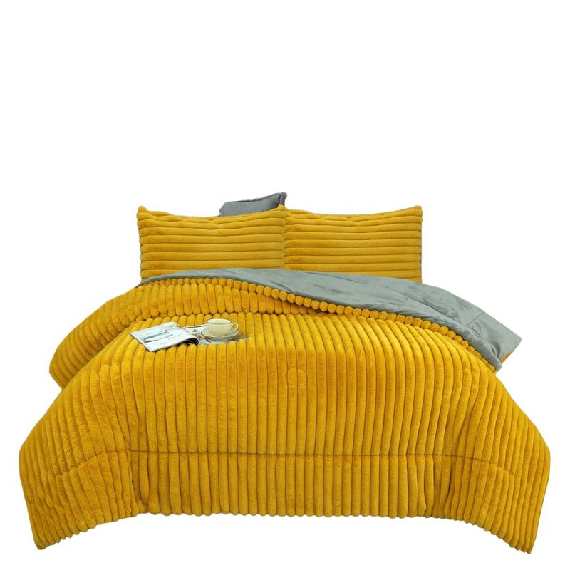 ANGELES DEL HOGAR - COBERTOR PLUSH CON CHIPORRO TEXTURA RAYA 2 PLAZAS MOSTAZA