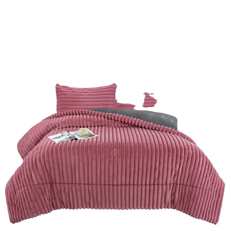 ANGELES DEL HOGAR - COBERTOR PLUSH CON CHIPORRO TEXTURA RAYA 2 PLAZAS ROSA