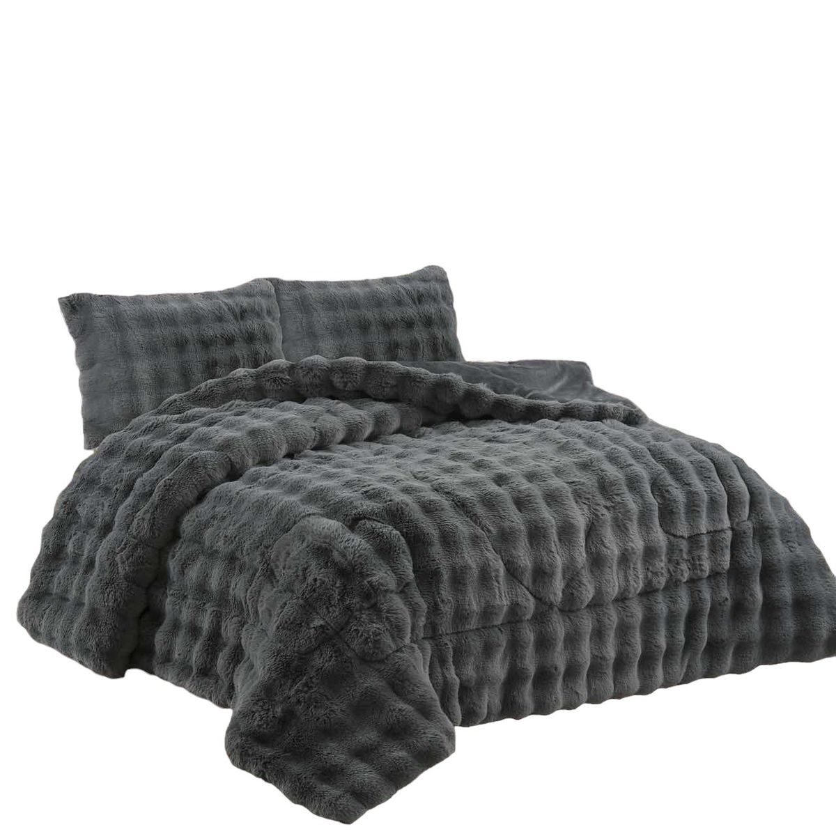 ANGELES DEL HOGAR - COBERTOR PELUDO DE FELPA CON CHIPORRO 2 PLAZAS PLOMO