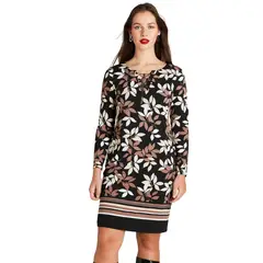LORENZO DI PONTTI - Vestido Manga Larga Estampado Café