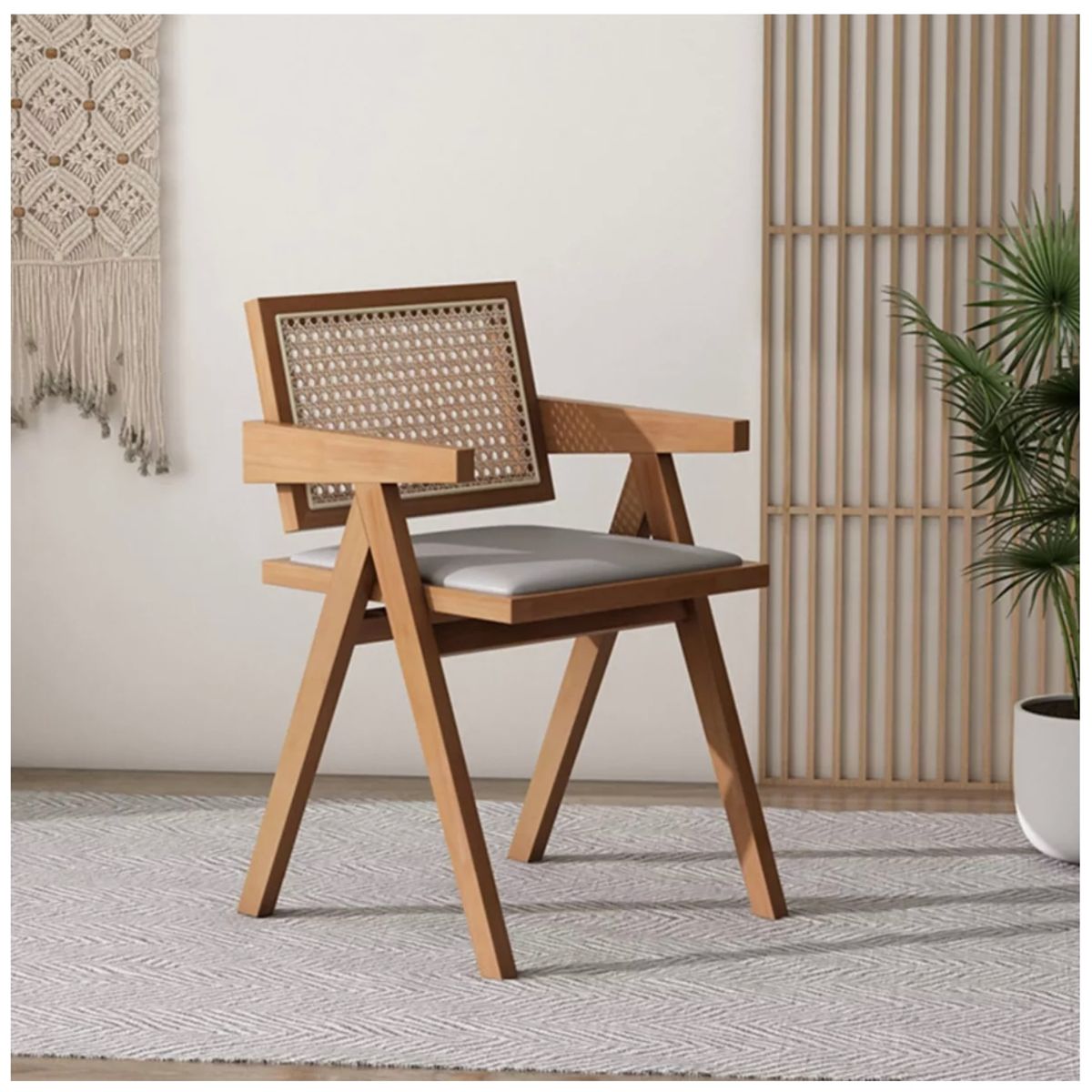 HOMER DESIGN - Silla De Comedor Set 2 Uni Madera Nactural Respaldo Tejido