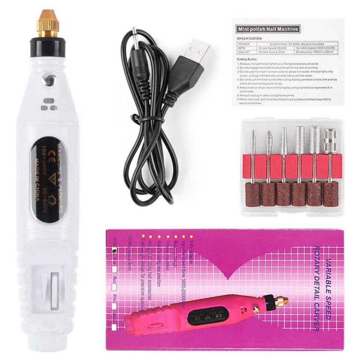 GENERICO - Torno Para Manicure Lima De Uñas Eléctrico + kit De Manicure