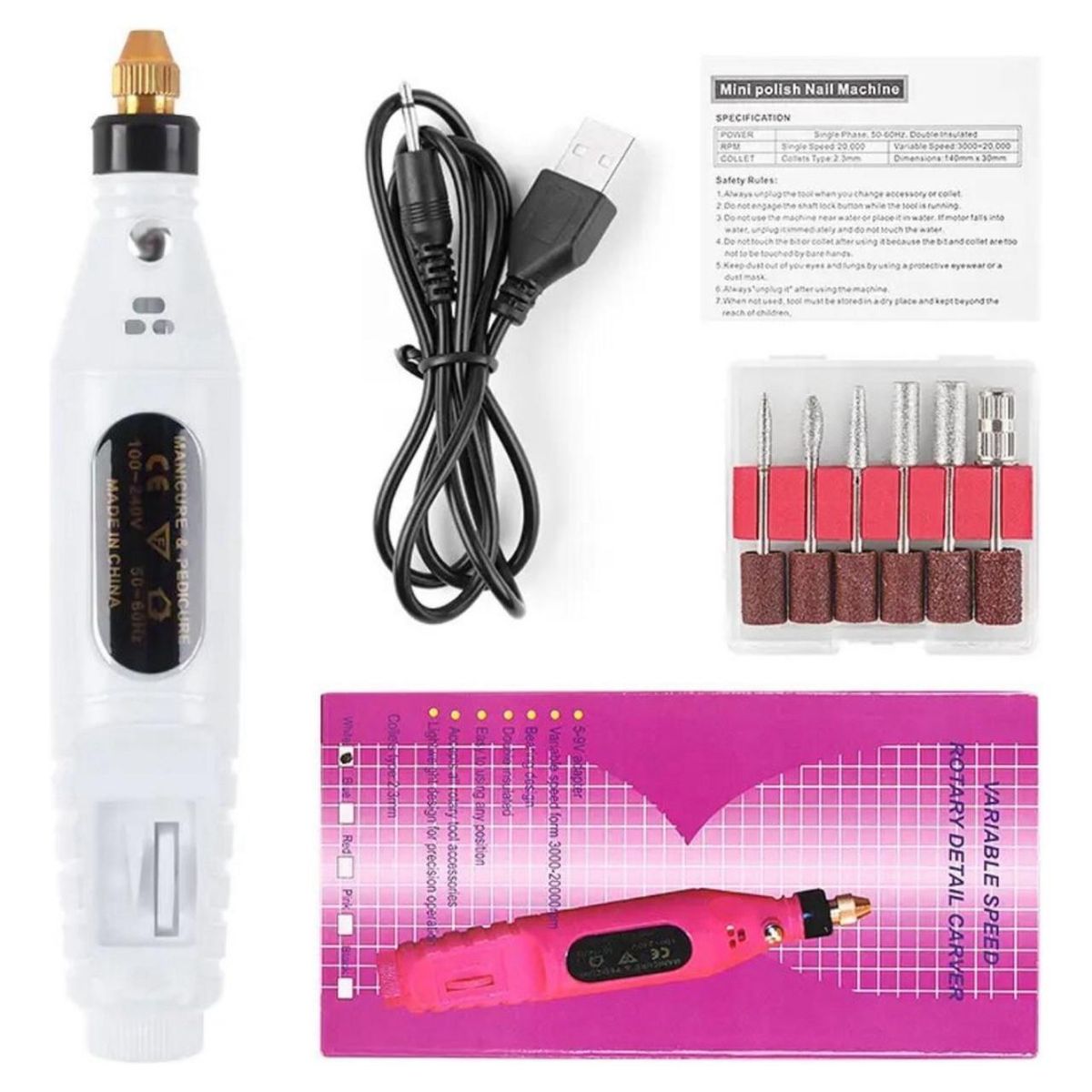 GENERICO - Torno Para Manicure Lima De Uñas Eléctrico + kit De Manicure