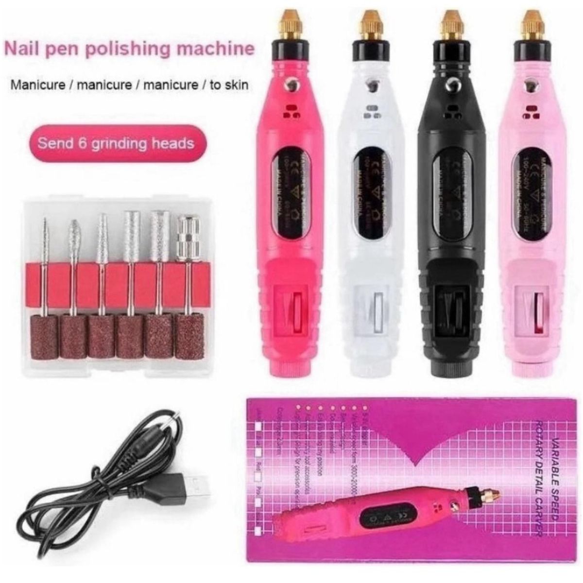 GENERICO - Torno Para Manicure Lima De Uñas Eléctrico + kit De Manicure