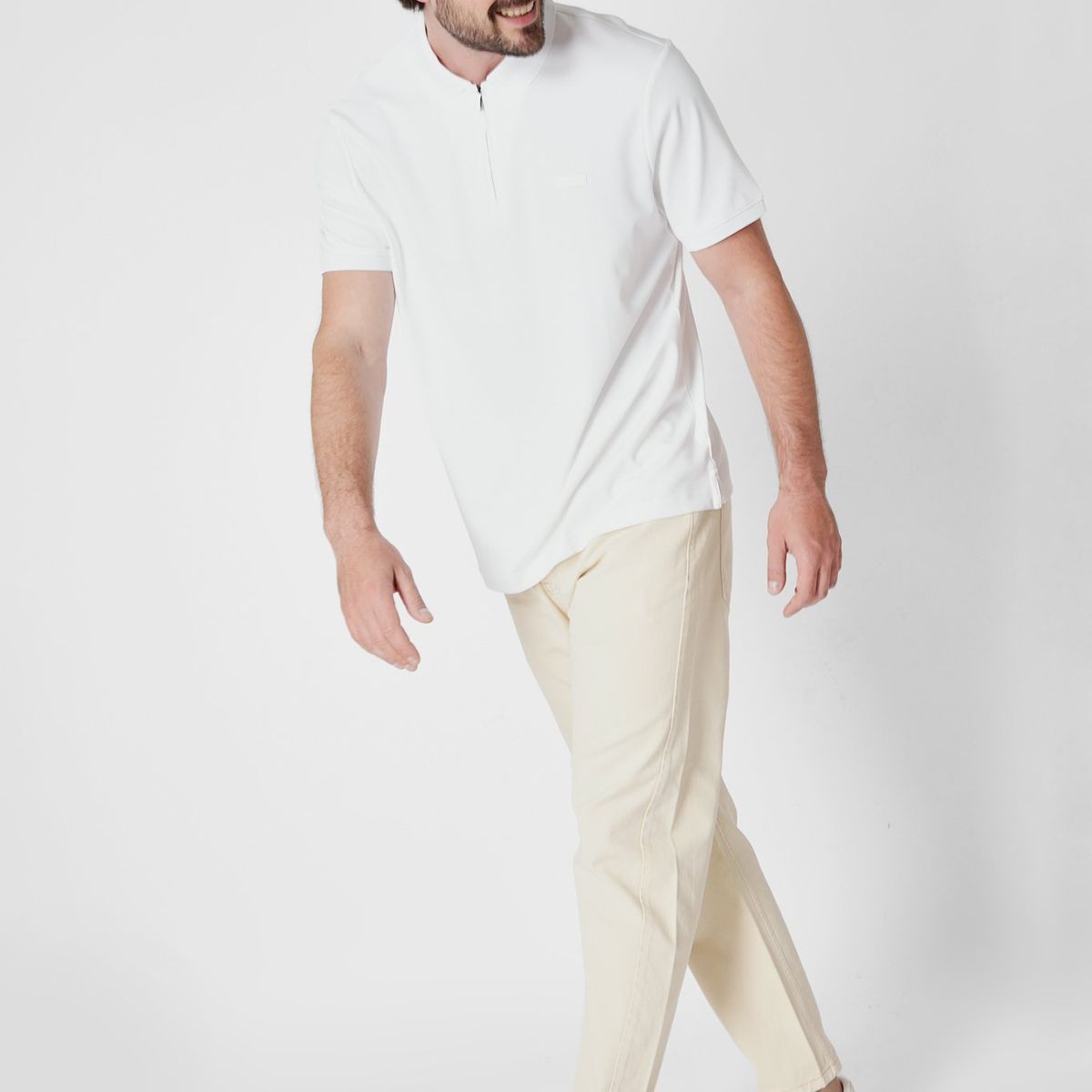 CALVIN KLEIN - Polo Smooth Welt Zip  Blanco Calvin Klein