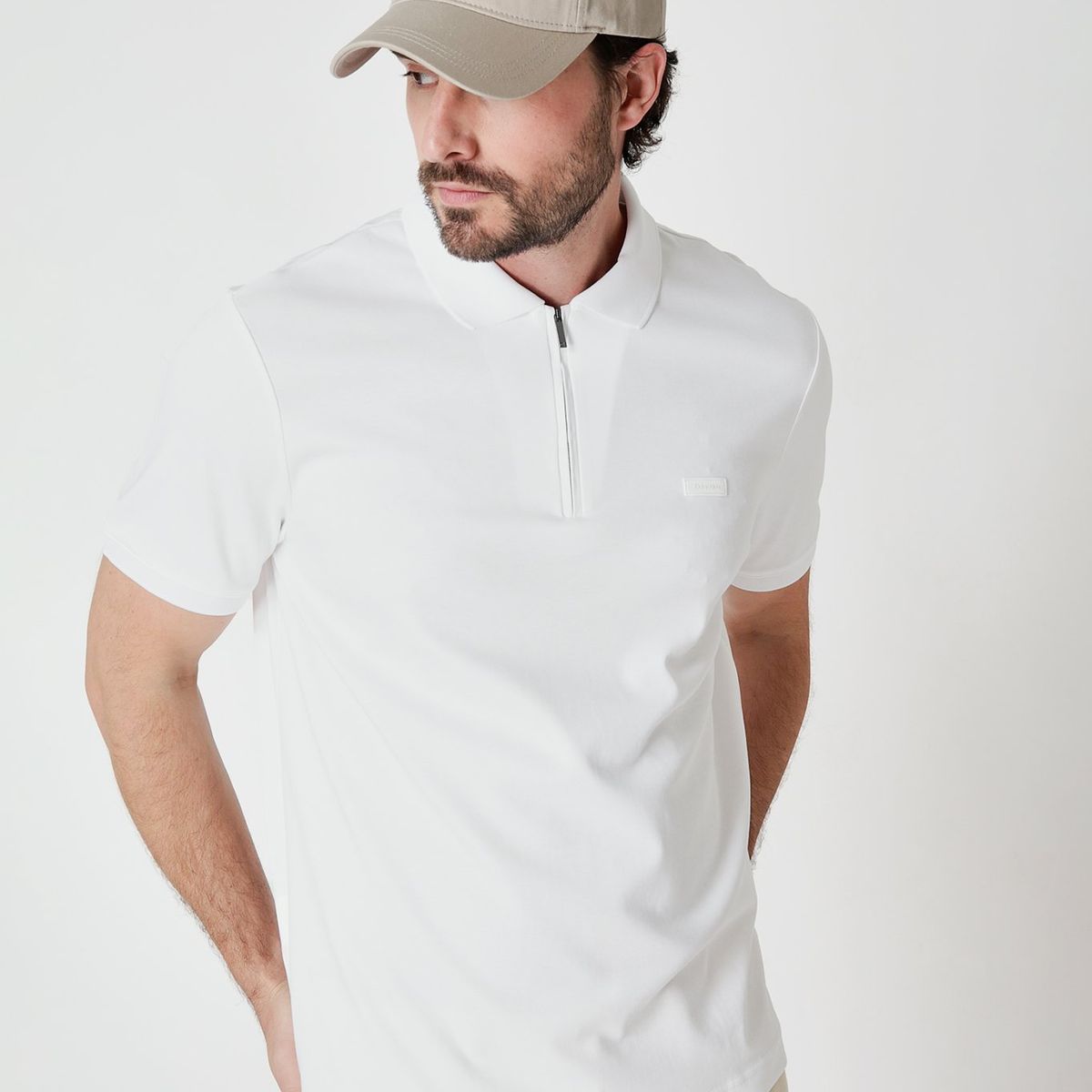 CALVIN KLEIN - Polo Smooth Welt Zip  Blanco Calvin Klein