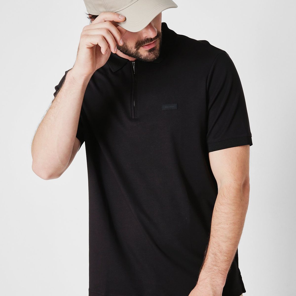 CALVIN KLEIN - Polo Smooth Welt Zip  Negro Calvin Klein