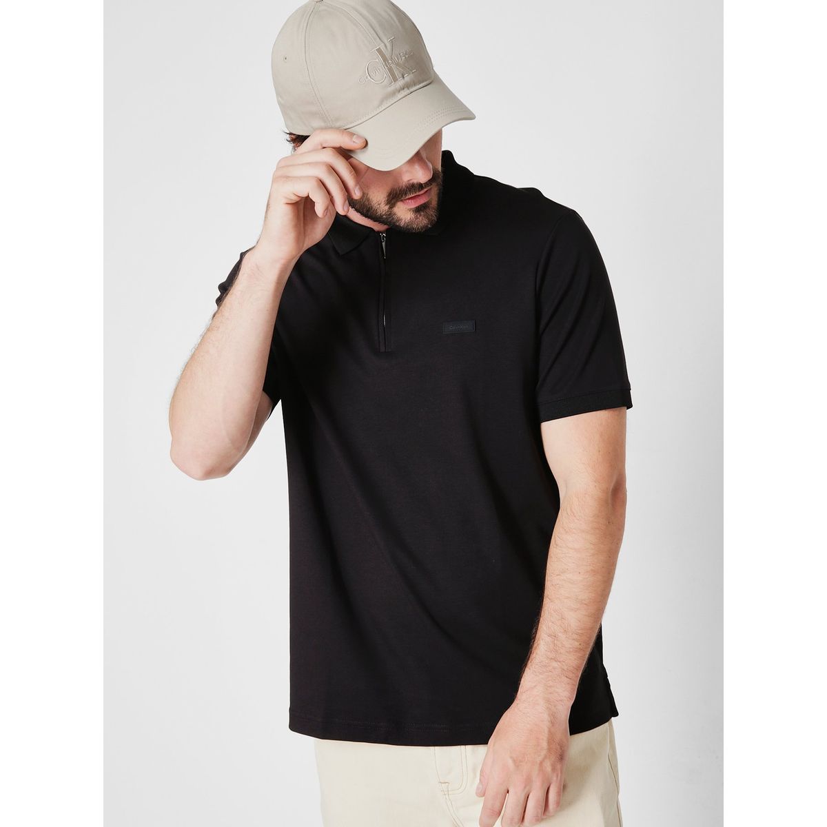 CALVIN KLEIN - Polo Smooth Welt Zip  Negro Calvin Klein