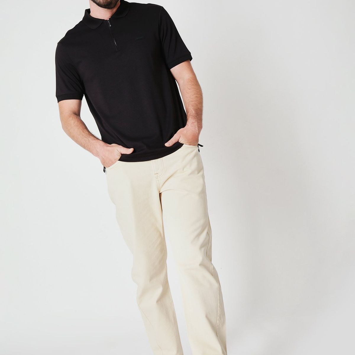 CALVIN KLEIN - Polo Smooth Welt Zip  Negro Calvin Klein