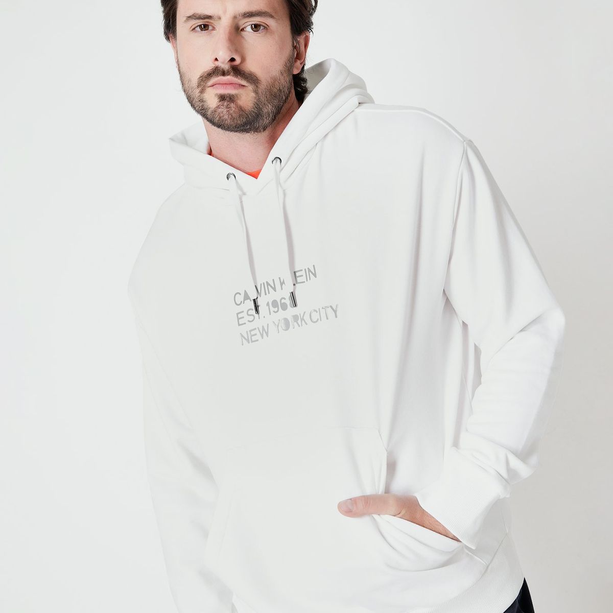 CALVIN KLEIN - Polerón con Gorro Mixed Blanco Calvin Klein