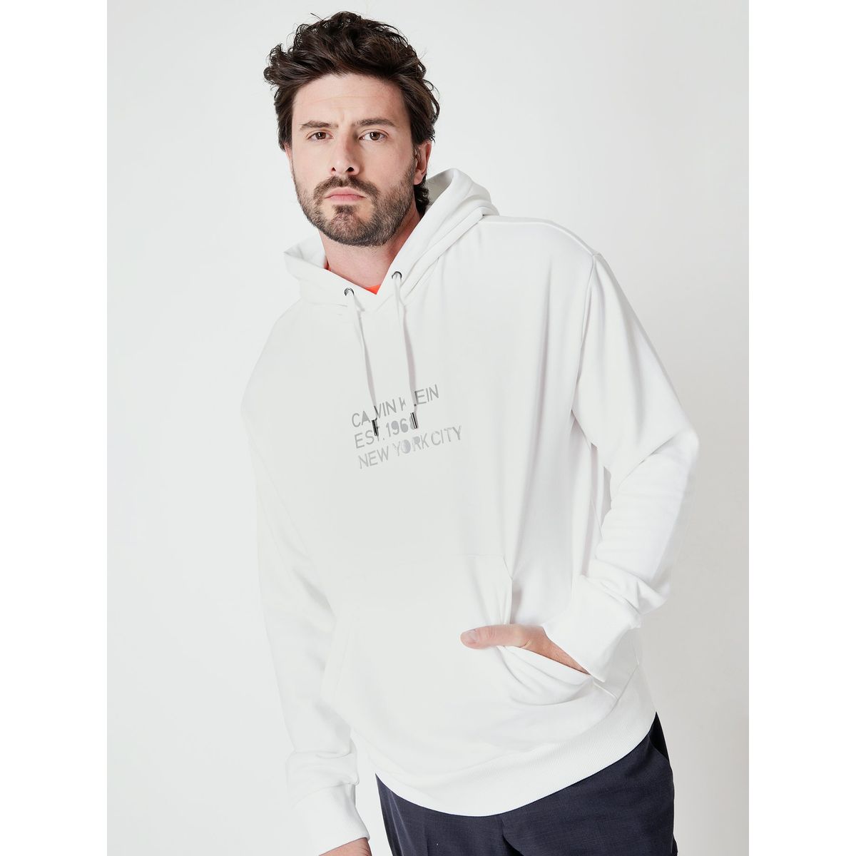 CALVIN KLEIN - Polerón con Gorro Mixed Blanco Calvin Klein