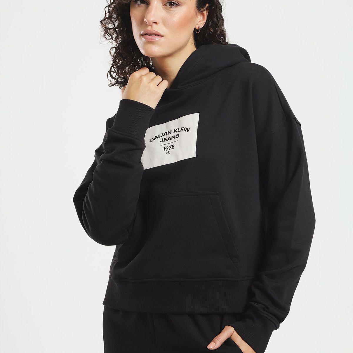 CALVIN KLEIN - Polerón con Gorro Canvas  Negro Calvin Klein