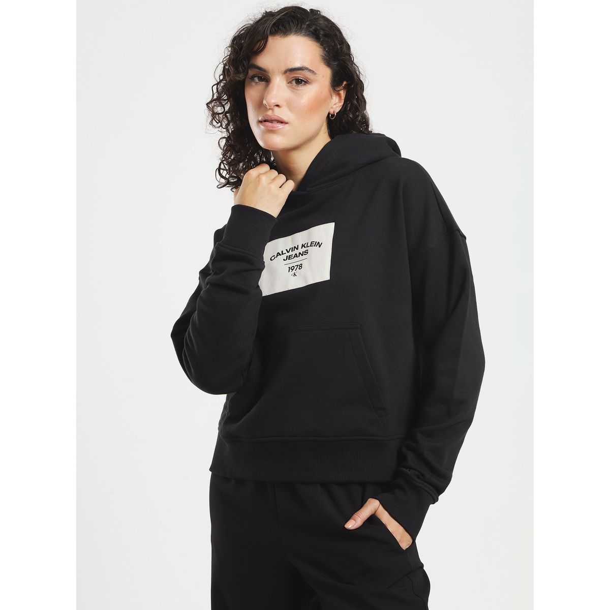 CALVIN KLEIN - Polerón con Gorro Canvas  Negro Calvin Klein