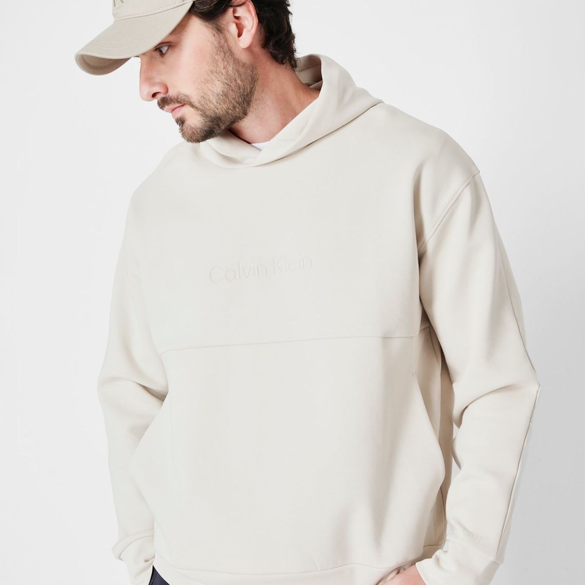 CALVIN KLEIN - Polerón con Gorro Debossed  Beige Calvin Klein