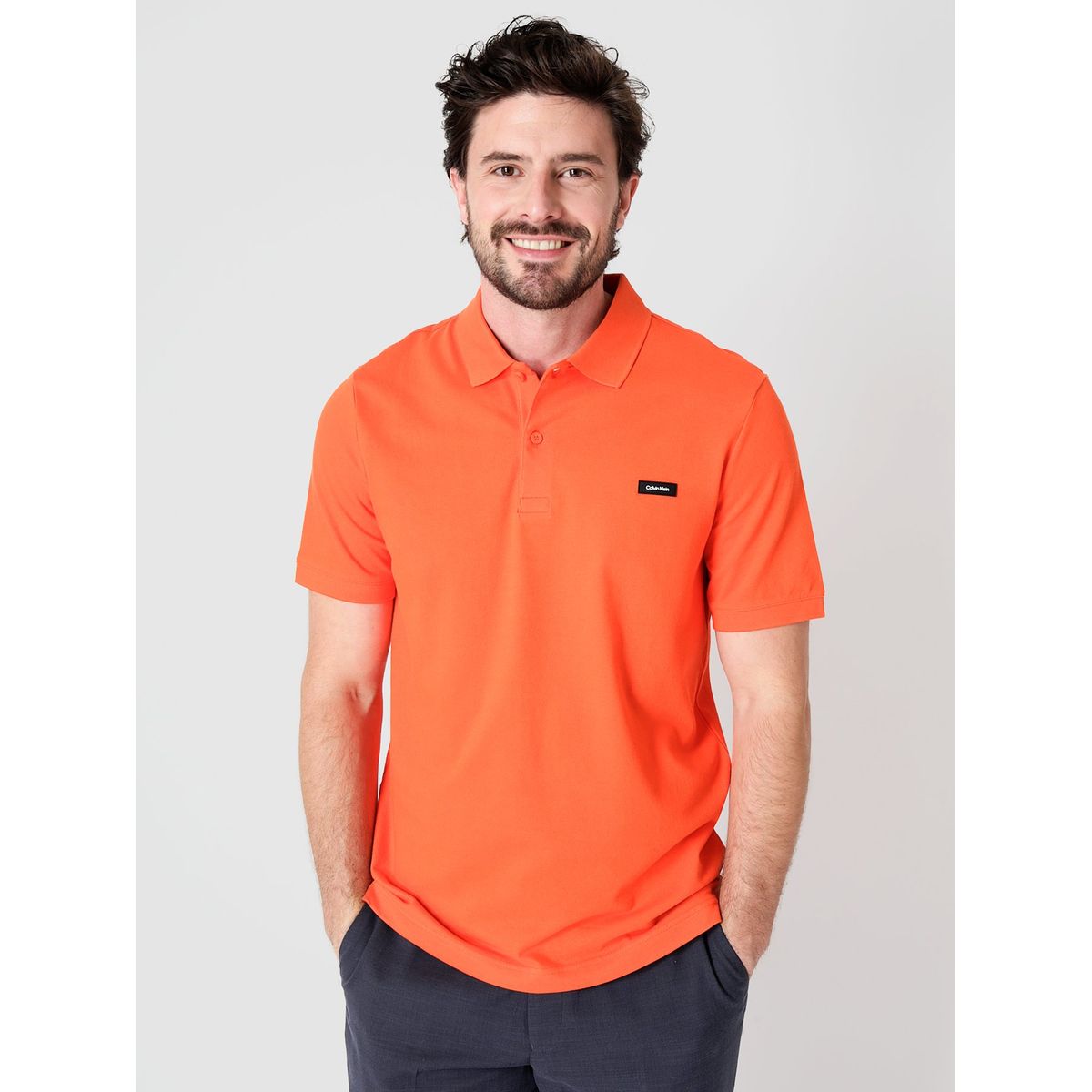 CALVIN KLEIN - Polo Slim Button  Naranja Calvin Klein