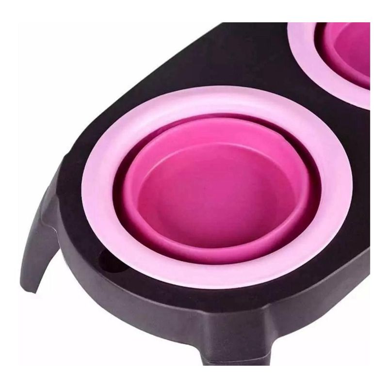 GENERICO - Plato Doble Plástico Y Silicona Plegable Para Mascotas Rosa
