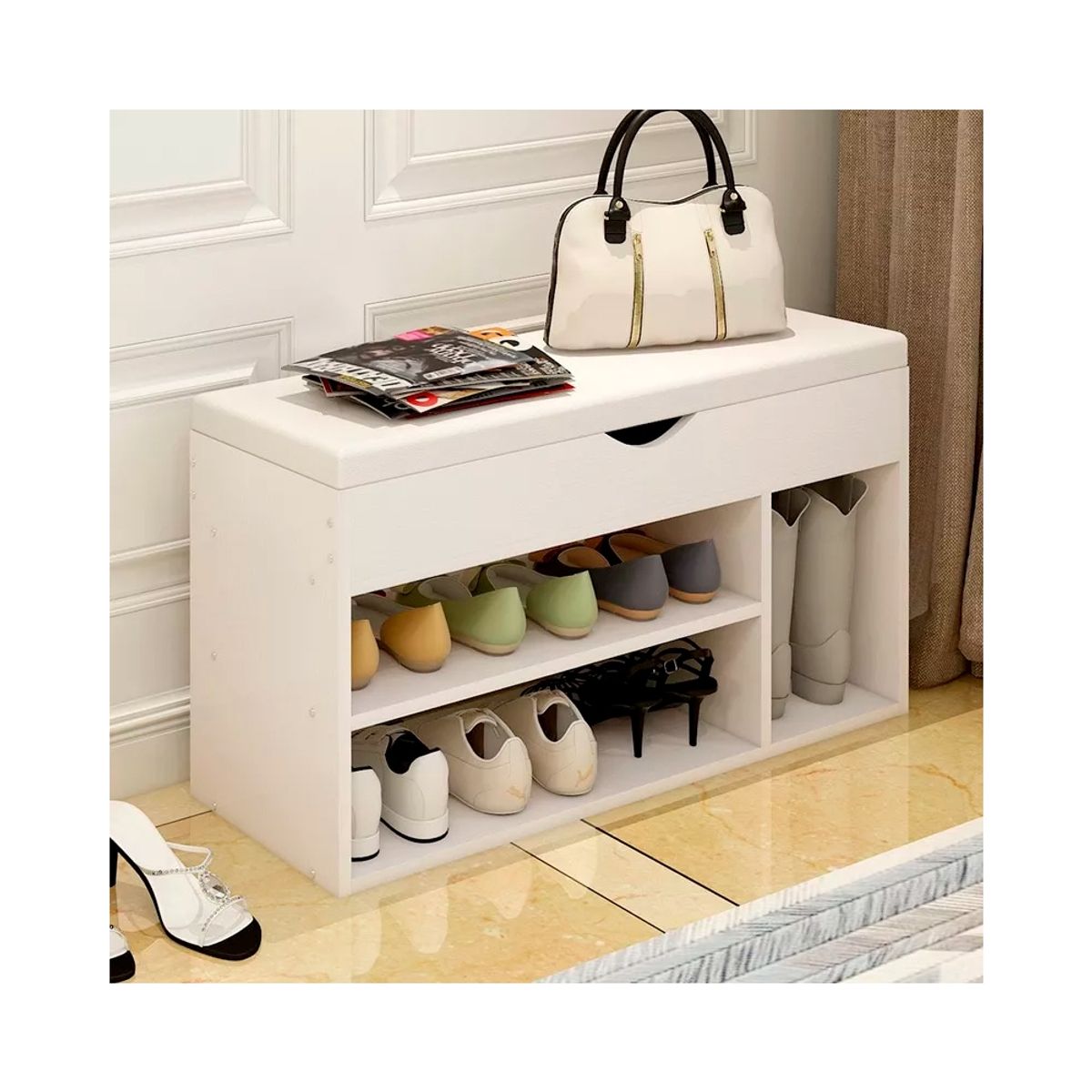 IRM - Zapatero Organizador Zapatos Banca Probador De Zapatos BLANCO
