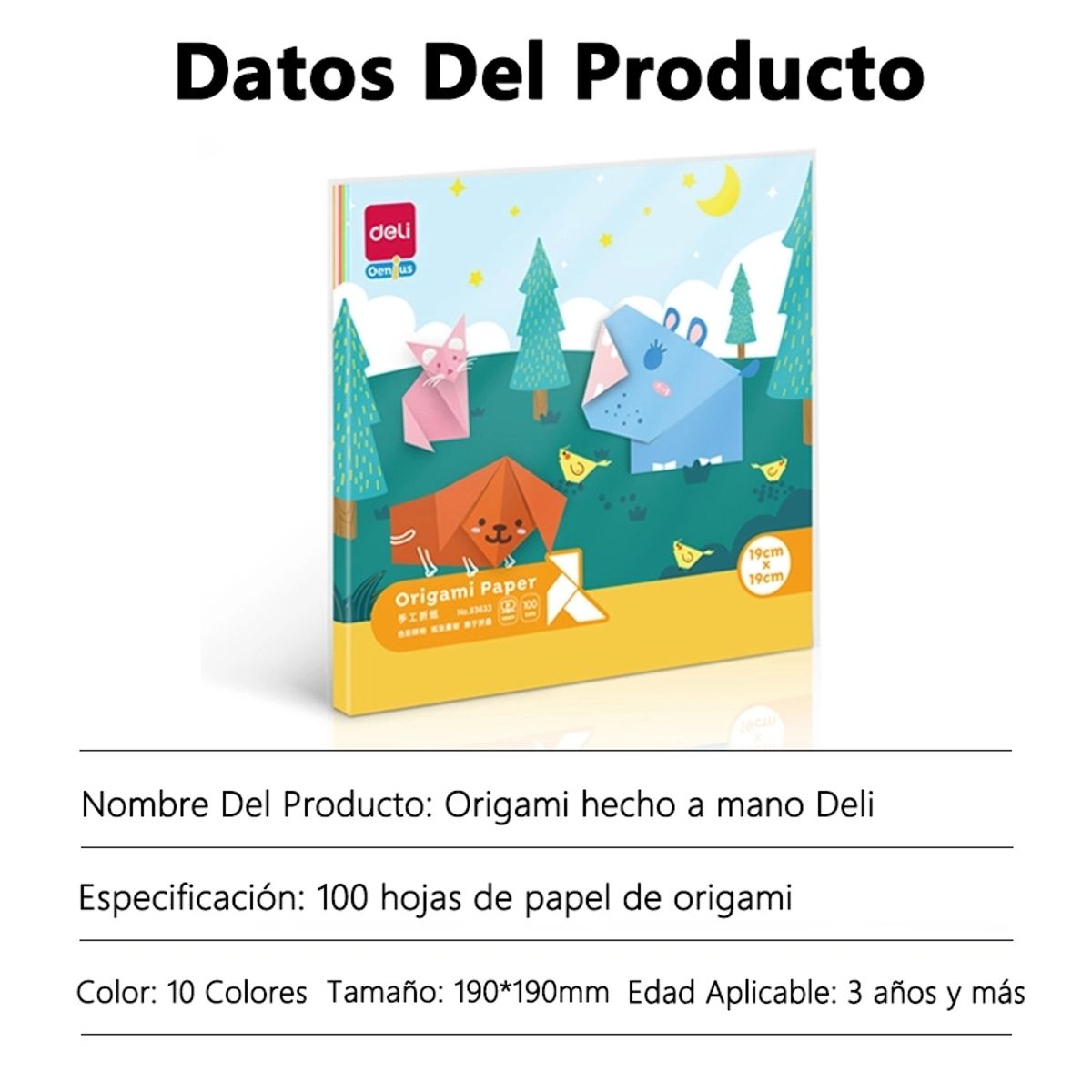 DELI - Deli 100 Hojas Cuadradas Origami Reino Animal 19*19cm