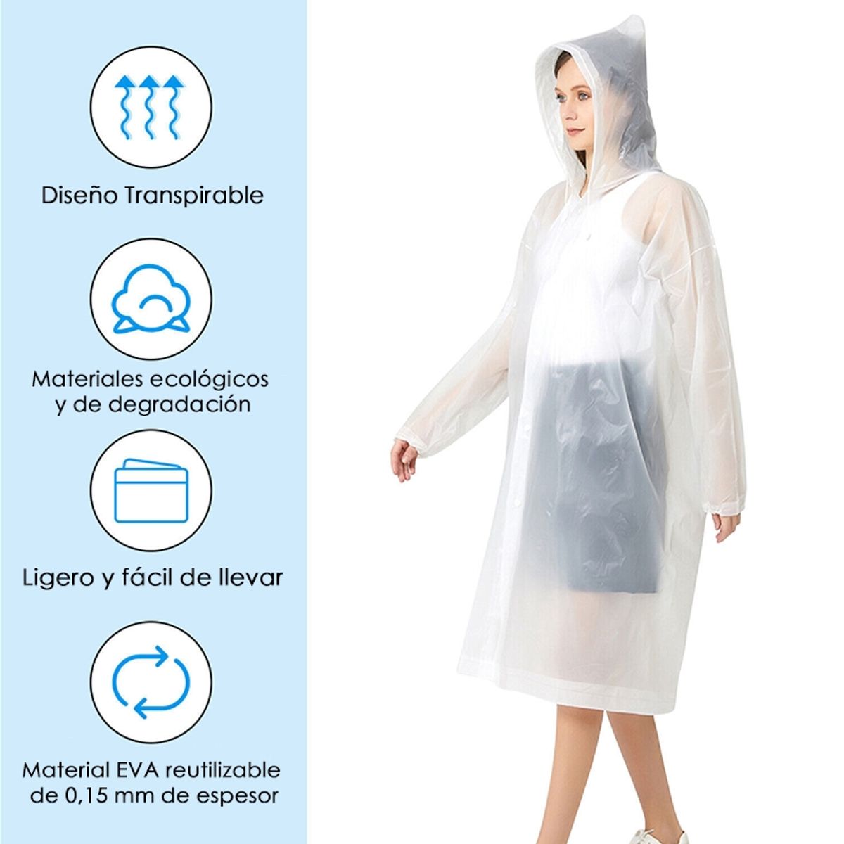 DELI - Deli Capa Impermeable Lluvia Viento Para Adulto Con Gorro