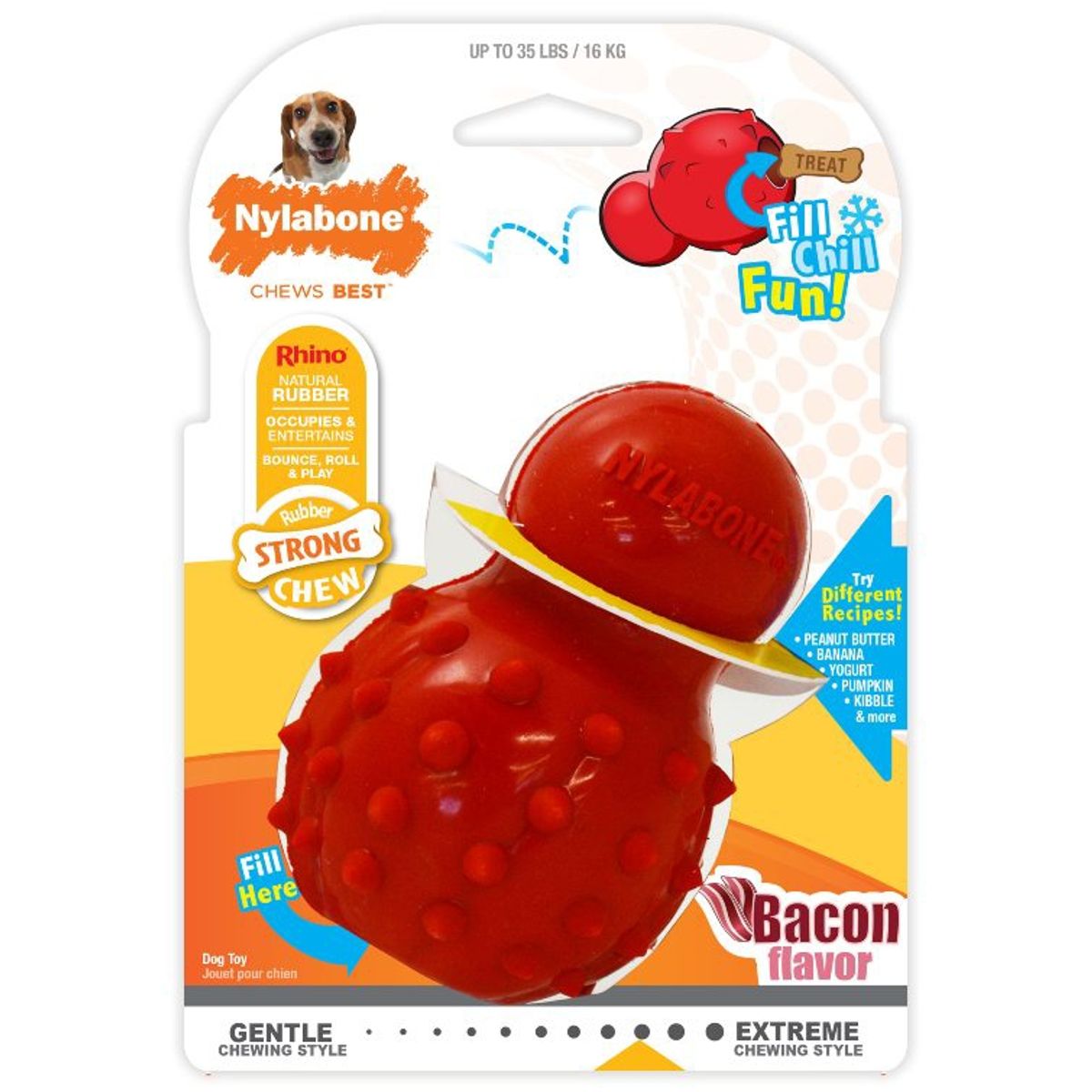 NYLABONE - Juguete Nylabone Perro Strong Chew Rellenable Rhino Tocino