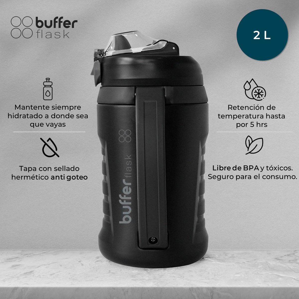 BUFFER FLASK - Botella Agua Buffer 2 Lt Agua Outdoor Hermetico Doble Pared