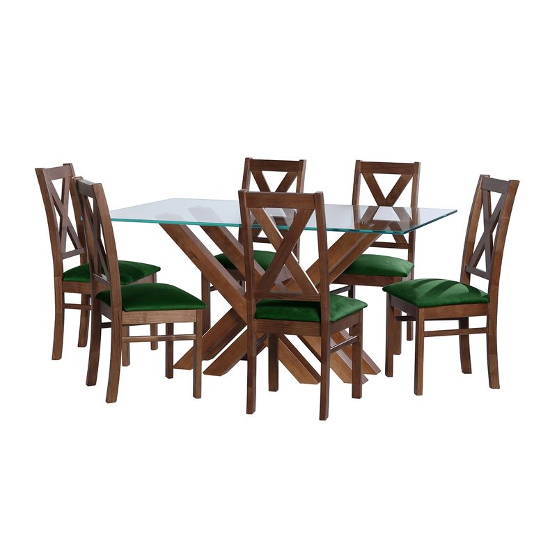 LATAM HOME - JUEGO DE COMEDOR MERIDA 6 SILLAS SEGOVIA TELA VELVET VERDE